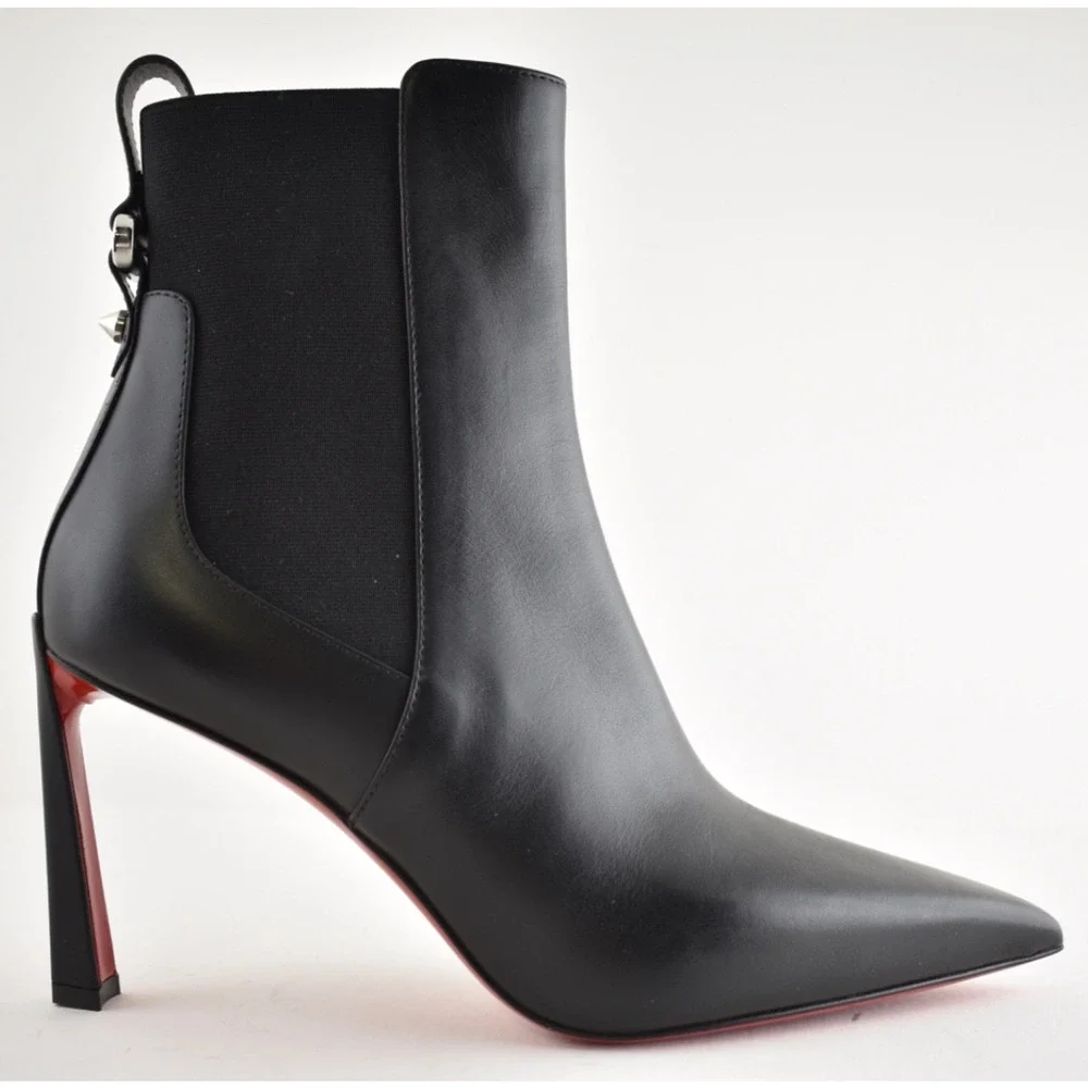 Christian Louboutin Condodo 85 Black Calf Leather Short Ankle Heel Boot 40.5